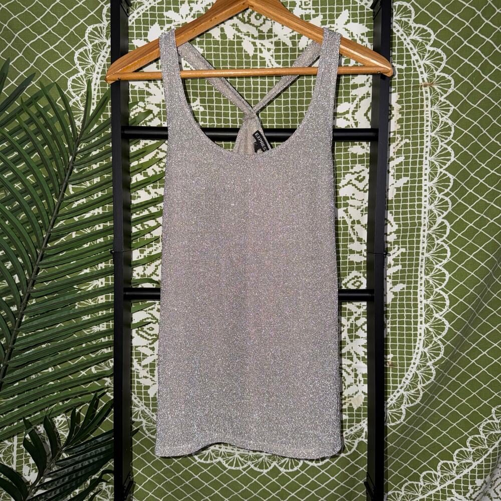 Express Silver Metallic Glitter‎ Shimmer Racerback Tank Top - Size M